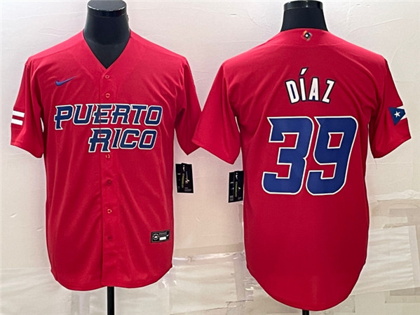 Men's Puerto Rico Baseball #39 Edwin D??az 2023 Red World Baseball Classic Stitched Jersey